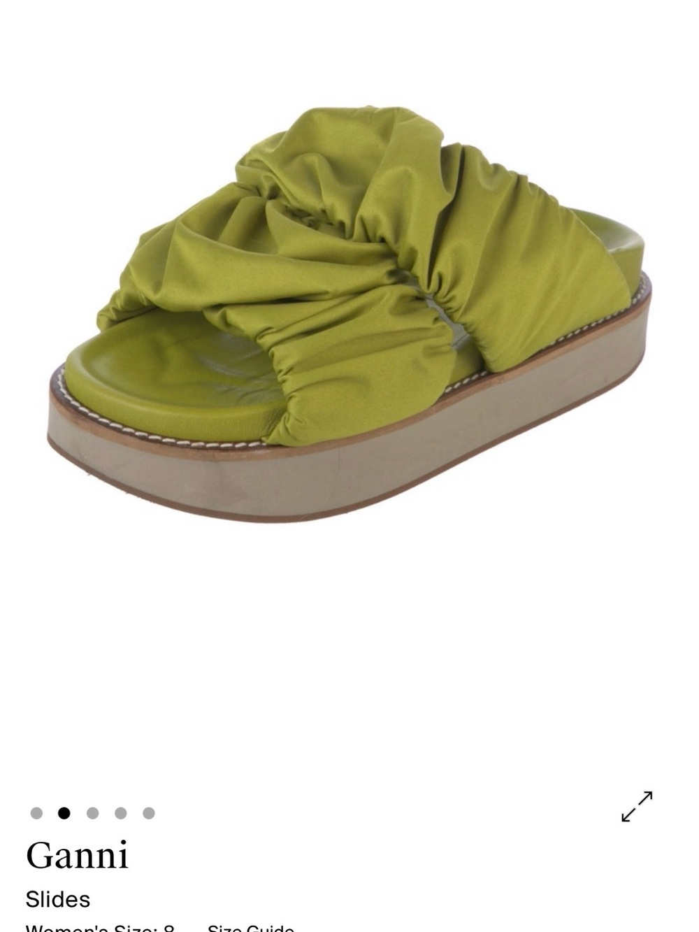 Ganni Lime Green Ruched Platform Slide Sandals - Picture 2 of 7